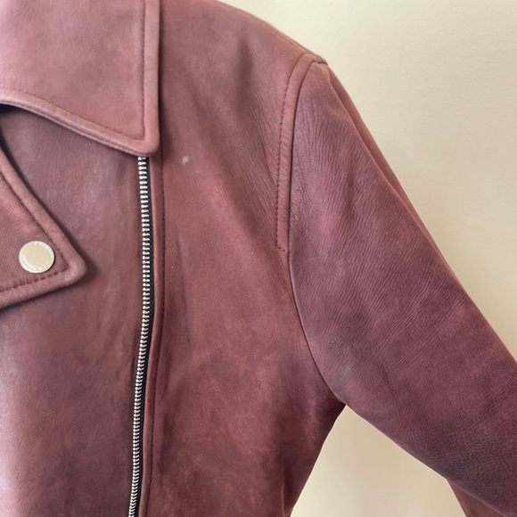 Tahari Maroon Suede Leather Moto Jacket - Picture 4 of 16